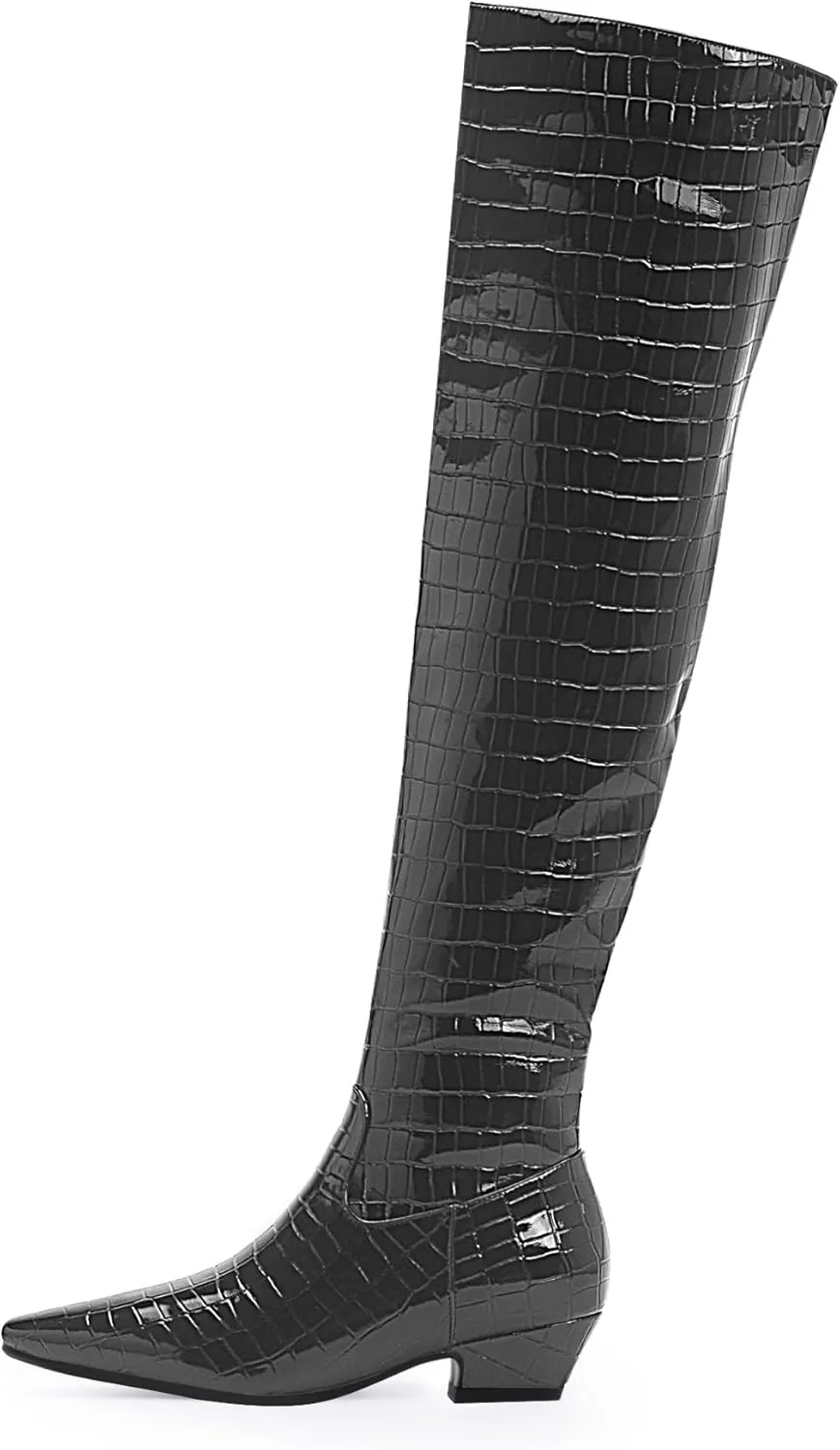 Women's Sexy Crocodile Over The Knee High Boots Low Heel Long Fall Boots