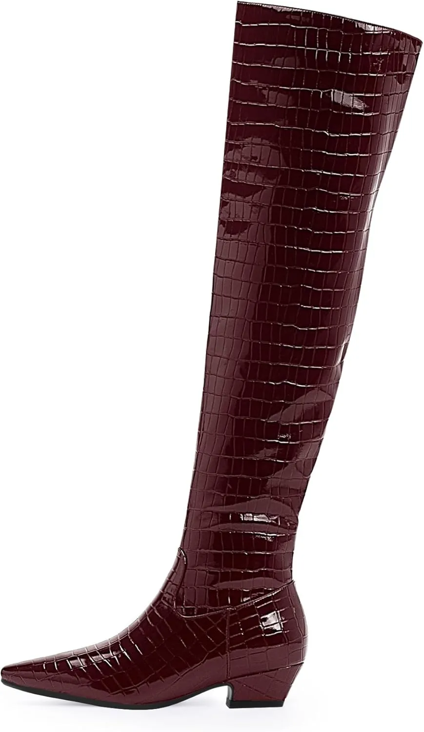 Women's Sexy Crocodile Over The Knee High Boots Low Heel Long Fall Boots
