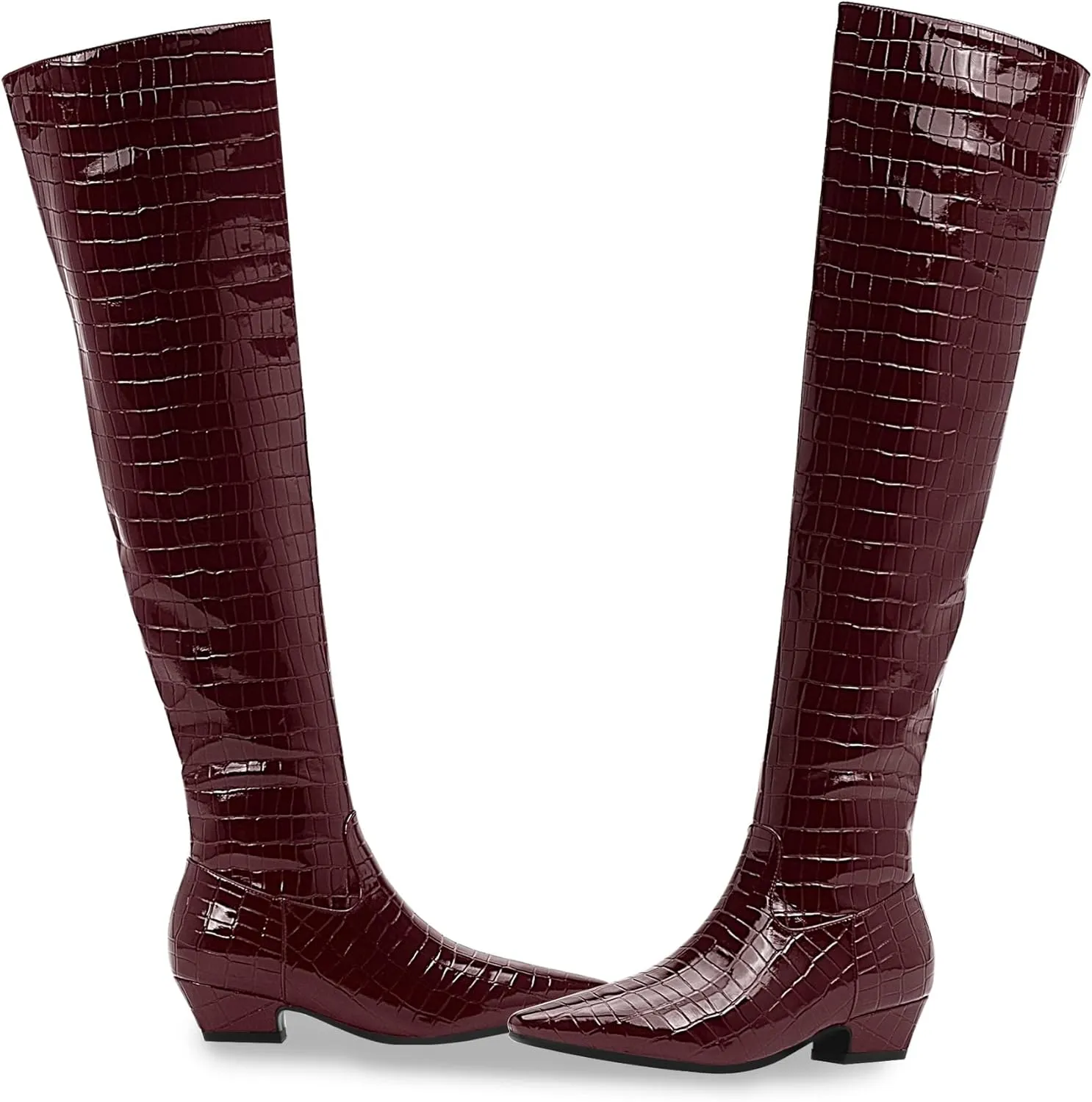 Women's Sexy Crocodile Over The Knee High Boots Low Heel Long Fall Boots