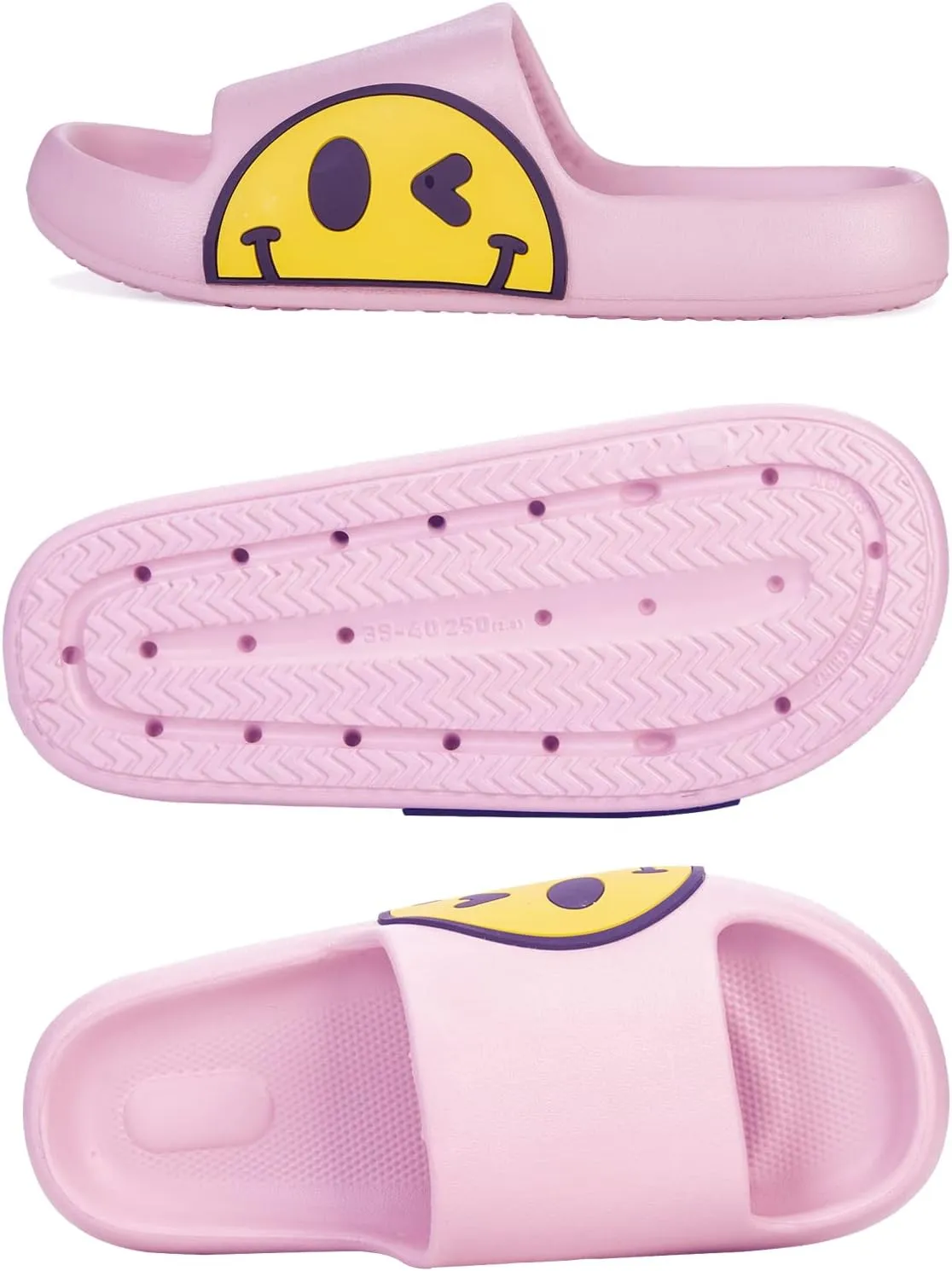 Womens Slides,Pillow Slippers Sandals for Men,Unisex Non slip Quick Dry Shower Shoes Indoor Outdoor Open Toe Spa Bath Pool Gym House Casual Massage Smile Face Slippers