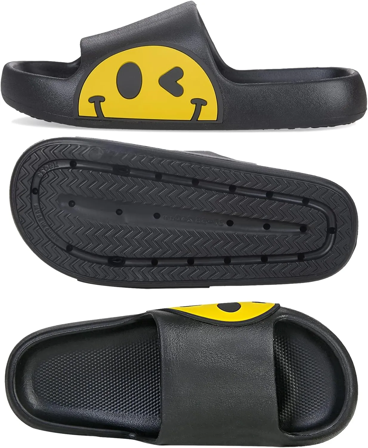 Womens Slides,Pillow Slippers Sandals for Men,Unisex Non slip Quick Dry Shower Shoes Indoor Outdoor Open Toe Spa Bath Pool Gym House Casual Massage Smile Face Slippers