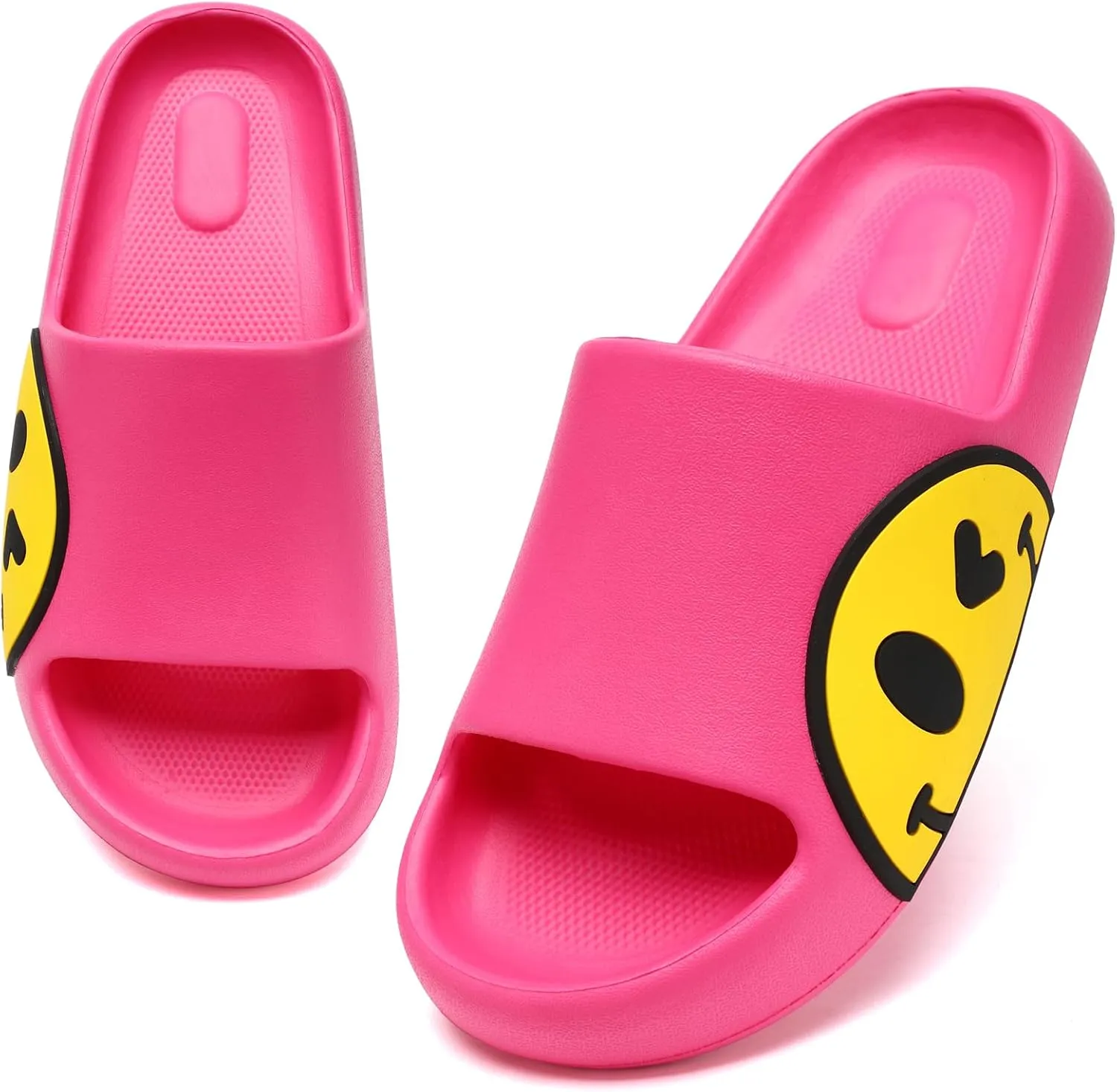 Womens Slides,Pillow Slippers Sandals for Men,Unisex Non slip Quick Dry Shower Shoes Indoor Outdoor Open Toe Spa Bath Pool Gym House Casual Massage Smile Face Slippers