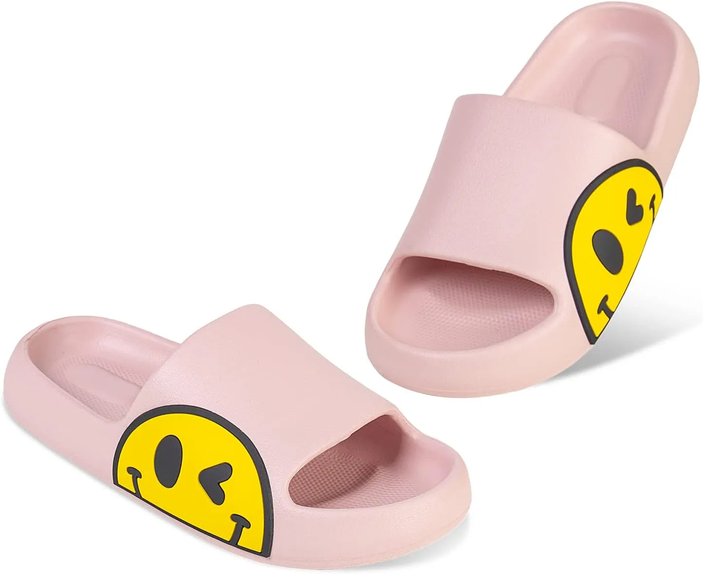 Womens Slides,Pillow Slippers Sandals for Men,Unisex Non slip Quick Dry Shower Shoes Indoor Outdoor Open Toe Spa Bath Pool Gym House Casual Massage Smile Face Slippers