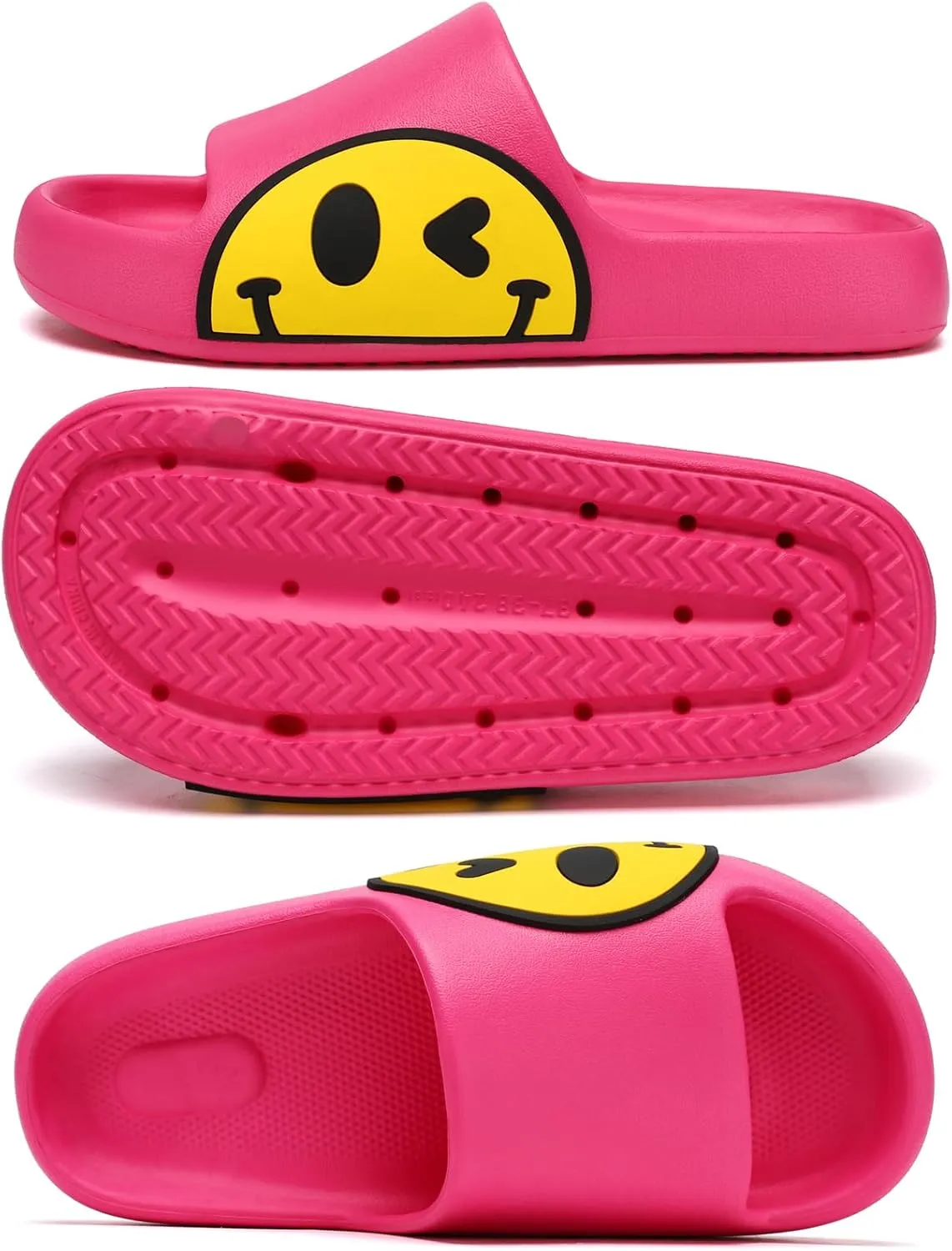 Womens Slides,Pillow Slippers Sandals for Men,Unisex Non slip Quick Dry Shower Shoes Indoor Outdoor Open Toe Spa Bath Pool Gym House Casual Massage Smile Face Slippers