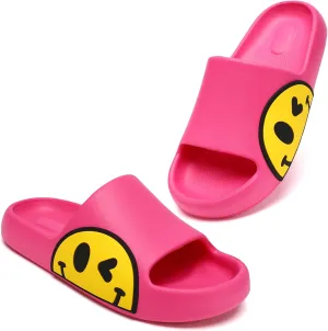 Womens Slides,Pillow Slippers Sandals for Men,Unisex Non slip Quick Dry Shower Shoes Indoor Outdoor Open Toe Spa Bath Pool Gym House Casual Massage Smile Face Slippers