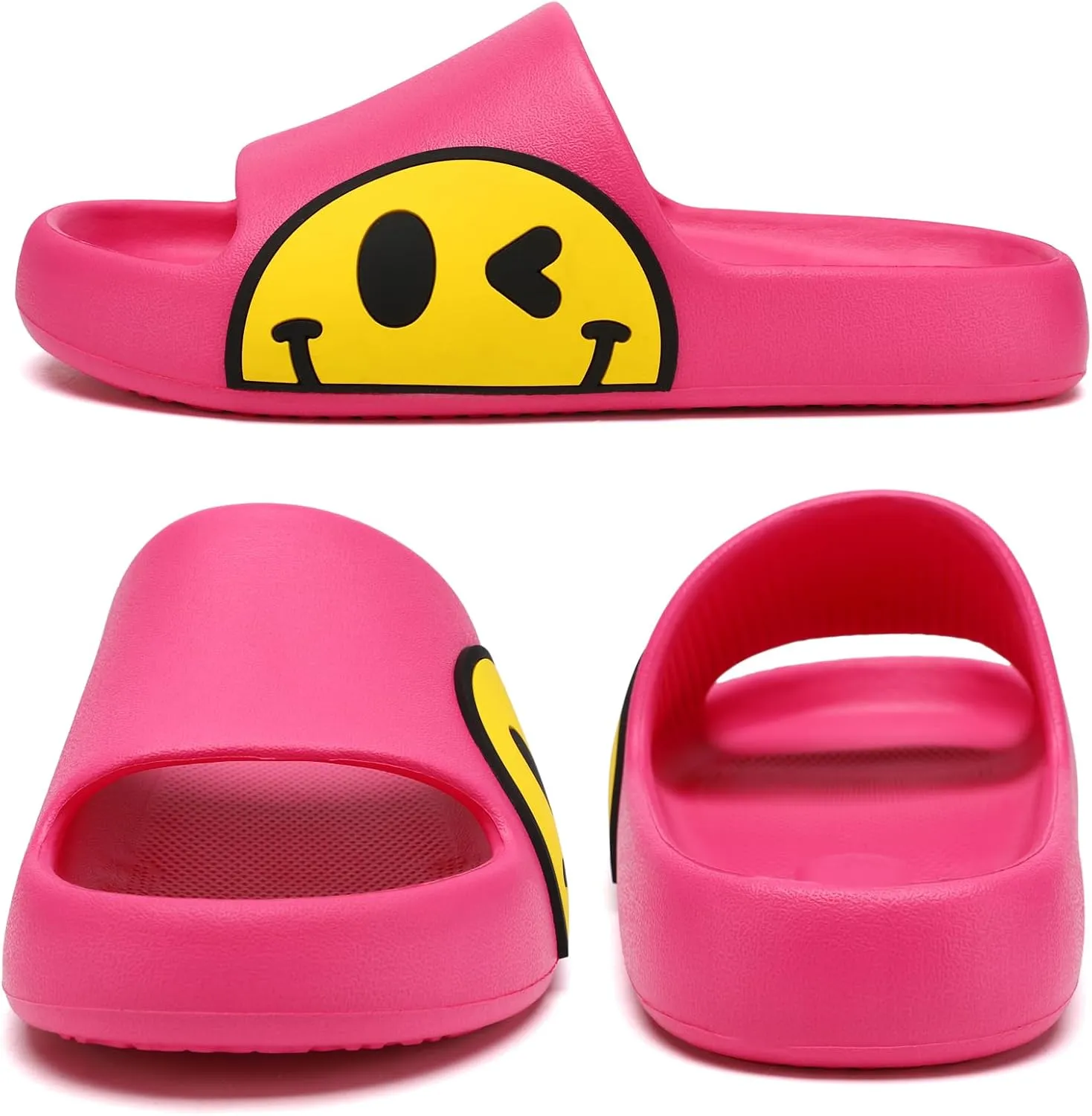 Womens Slides,Pillow Slippers Sandals for Men,Unisex Non slip Quick Dry Shower Shoes Indoor Outdoor Open Toe Spa Bath Pool Gym House Casual Massage Smile Face Slippers