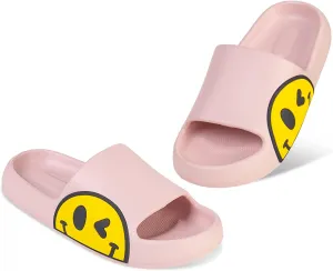 Womens Slides,Pillow Slippers Sandals for Men,Unisex Non slip Quick Dry Shower Shoes Indoor Outdoor Open Toe Spa Bath Pool Gym House Casual Massage Smile Face Slippers