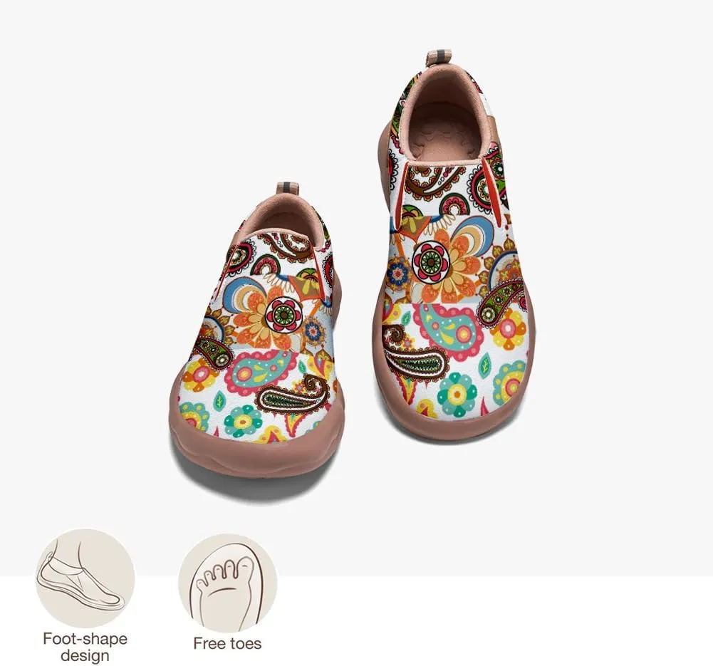 Women's Slip On Sneakers Casual Loafers Art Painted Comfort Soft Walking Shoes Cashew Floral Print Bandana Style