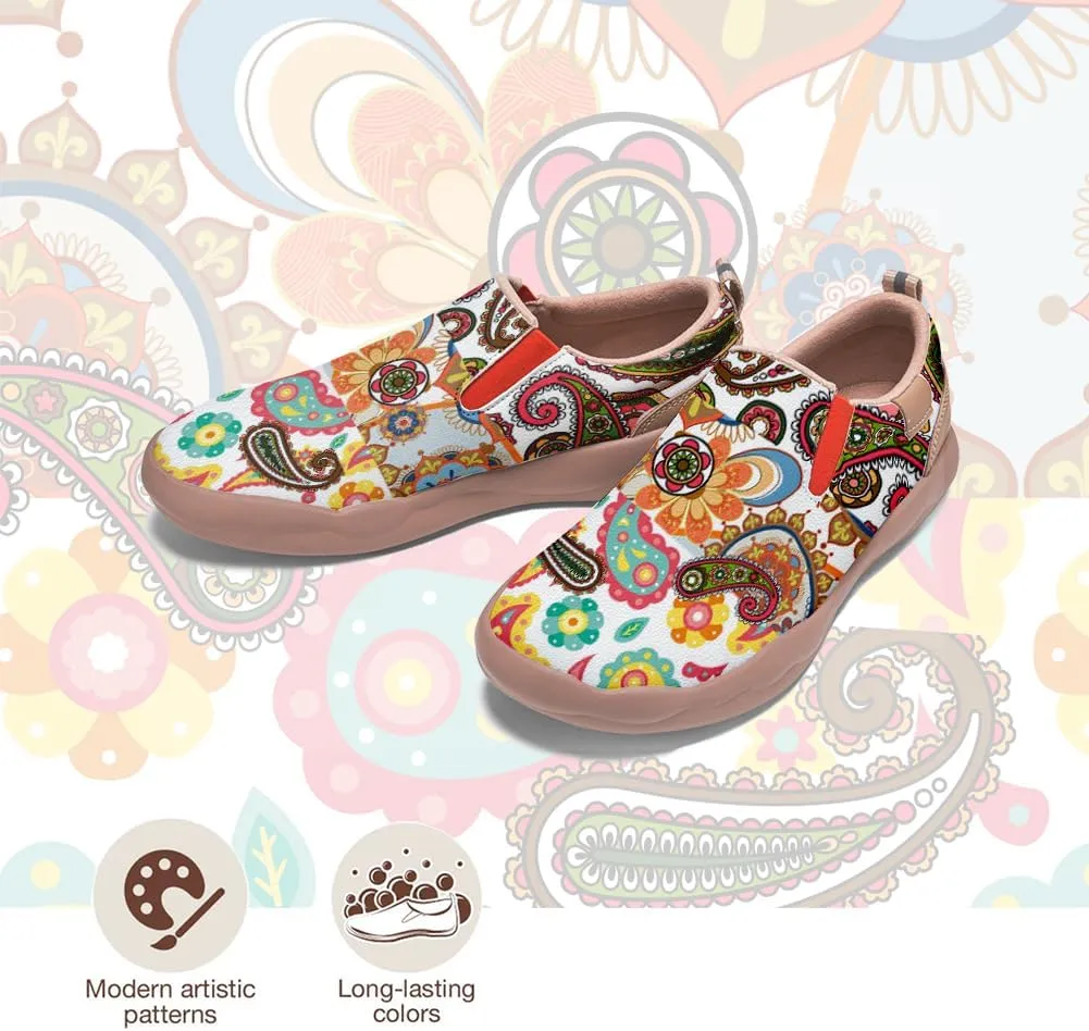 Women's Slip On Sneakers Casual Loafers Art Painted Comfort Soft Walking Shoes Cashew Floral Print Bandana Style