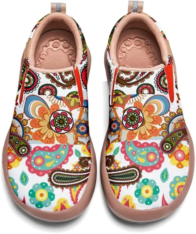 Women's Slip On Sneakers Casual Loafers Art Painted Comfort Soft Walking Shoes Cashew Floral Print Bandana Style