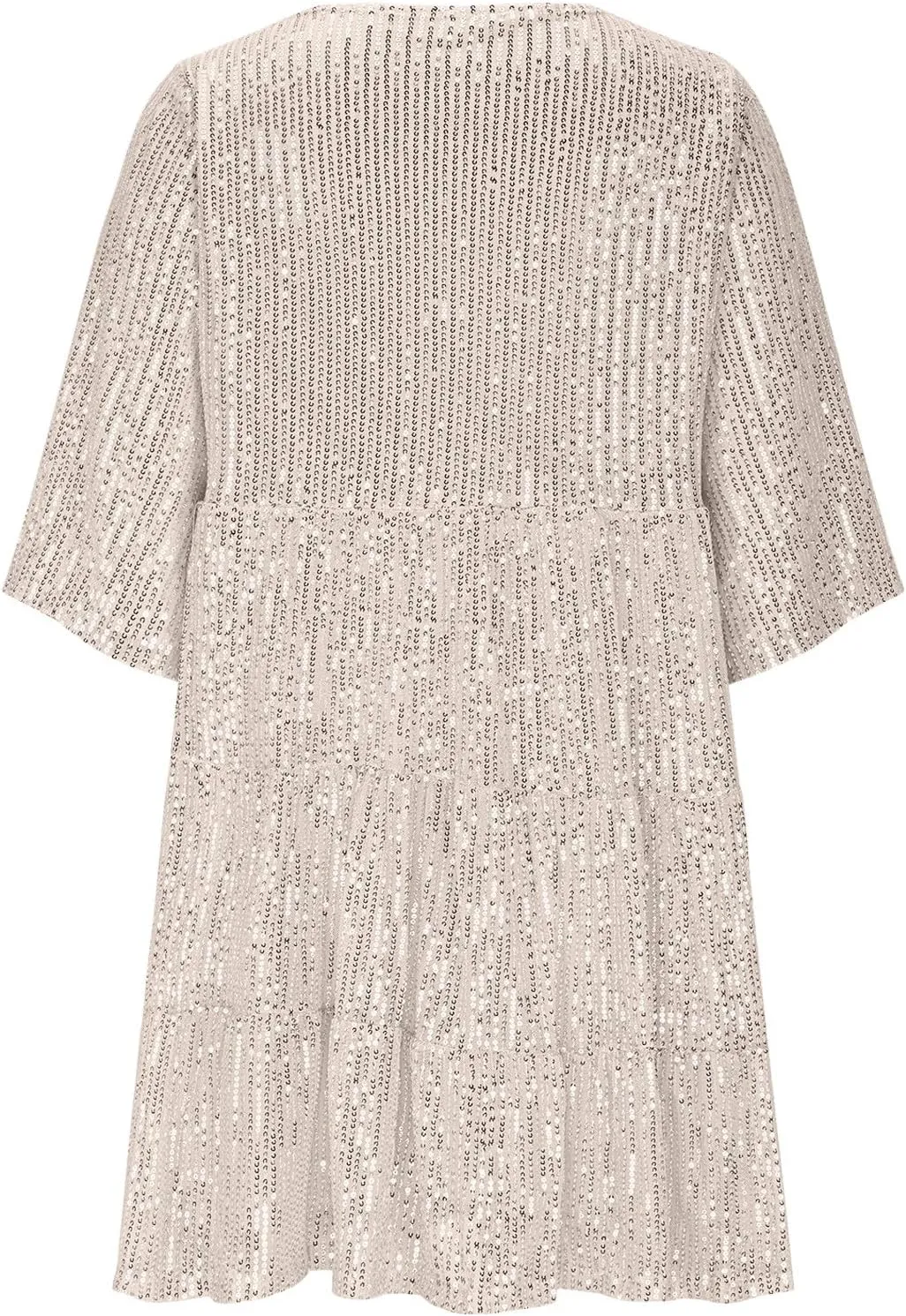 Womens Sparkly Glitter Sequin Babydoll Dress Summer Short Sleeve Flowy Tiered A-Line Mini Dresses for Party Club Night