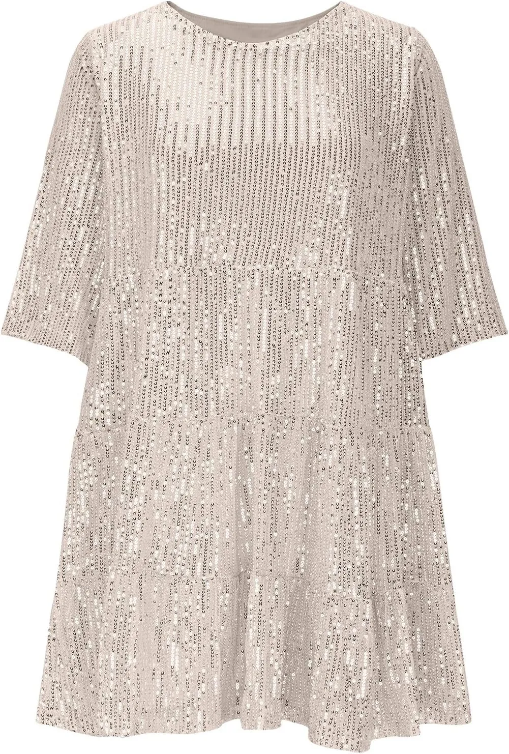 Womens Sparkly Glitter Sequin Babydoll Dress Summer Short Sleeve Flowy Tiered A-Line Mini Dresses for Party Club Night