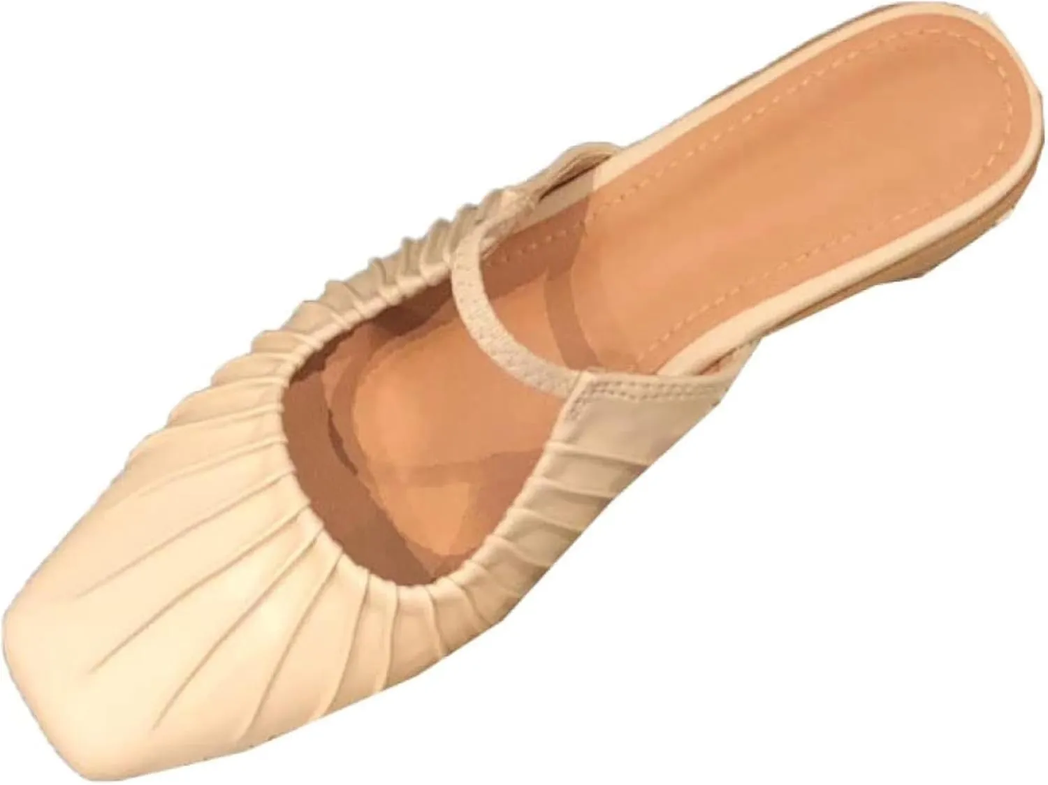 Women's Square Toed Flat Pleated Leather Slip Cover Low Heel Loafers Comfortable Casual Sandals