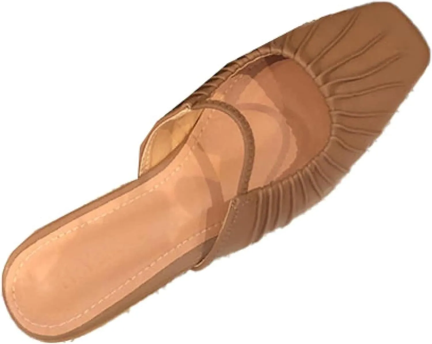 Women's Square Toed Flat Pleated Leather Slip Cover Low Heel Loafers Comfortable Casual Sandals