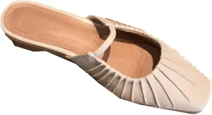 Women's Square Toed Flat Pleated Leather Slip Cover Low Heel Loafers Comfortable Casual Sandals