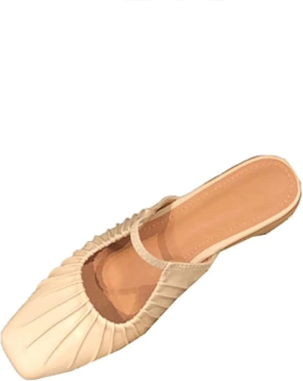 Women's Square Toed Flat Pleated Leather Slip Cover Low Heel Loafers Comfortable Casual Sandals
