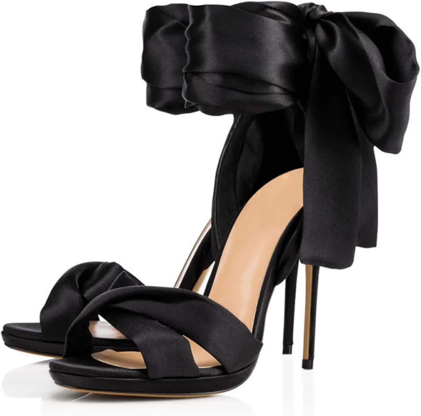Women's Strappy Ribbon Stiletto High Heels Slingback Ankle Strap with Bow Open Toe Satin Lace Up Sexy Prom Classy Heels Sandals