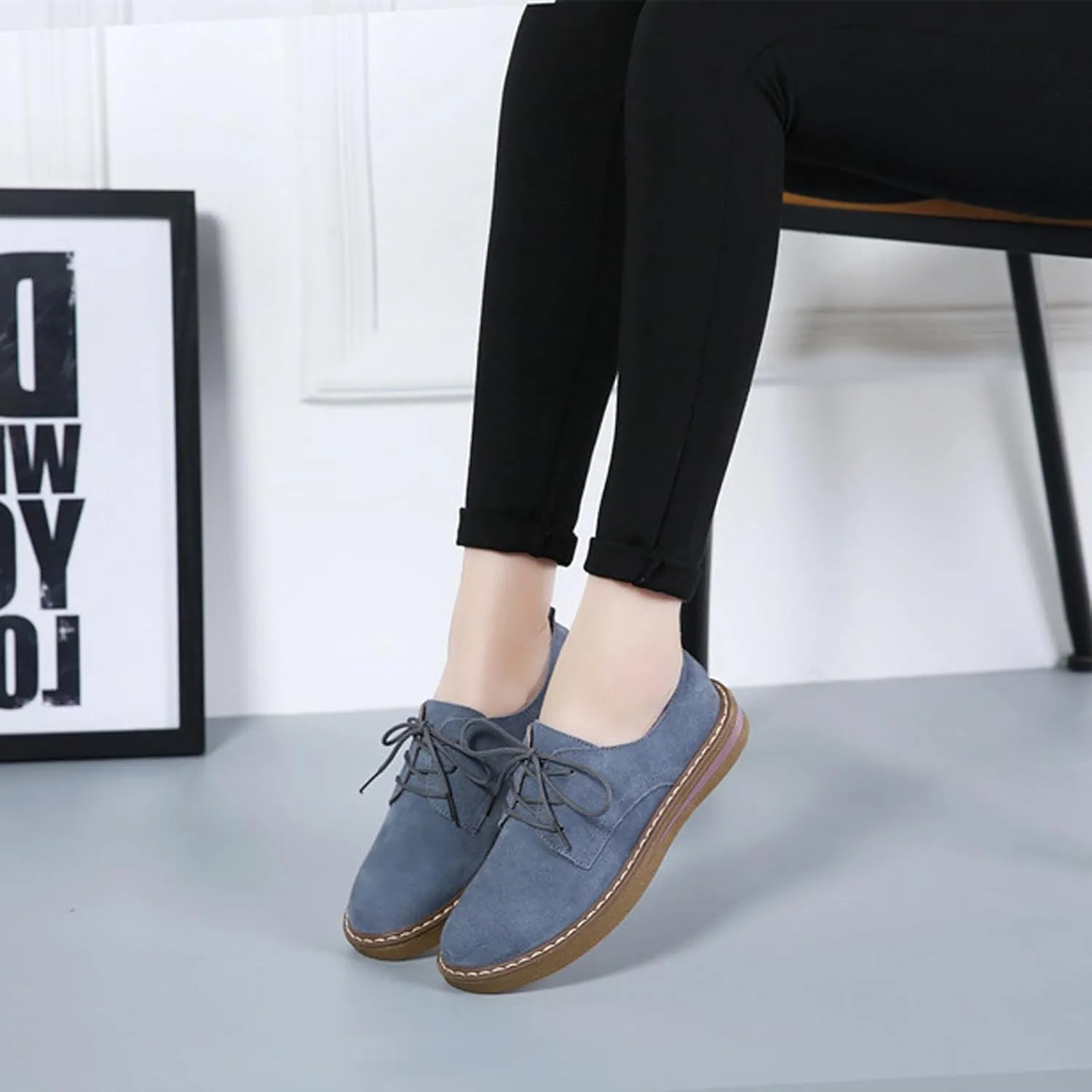 Women's Suede Lace Up Oxford Shoes Fashion Business Luxury Casual Flats Shoes Work Office Driving Sneakers Shoes