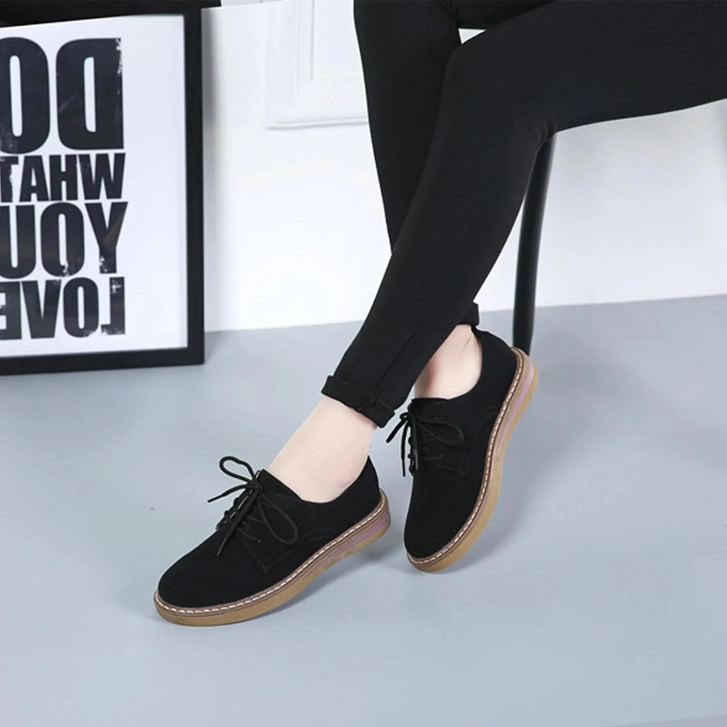 Women's Suede Lace Up Oxford Shoes Fashion Business Luxury Casual Flats Shoes Work Office Driving Sneakers Shoes