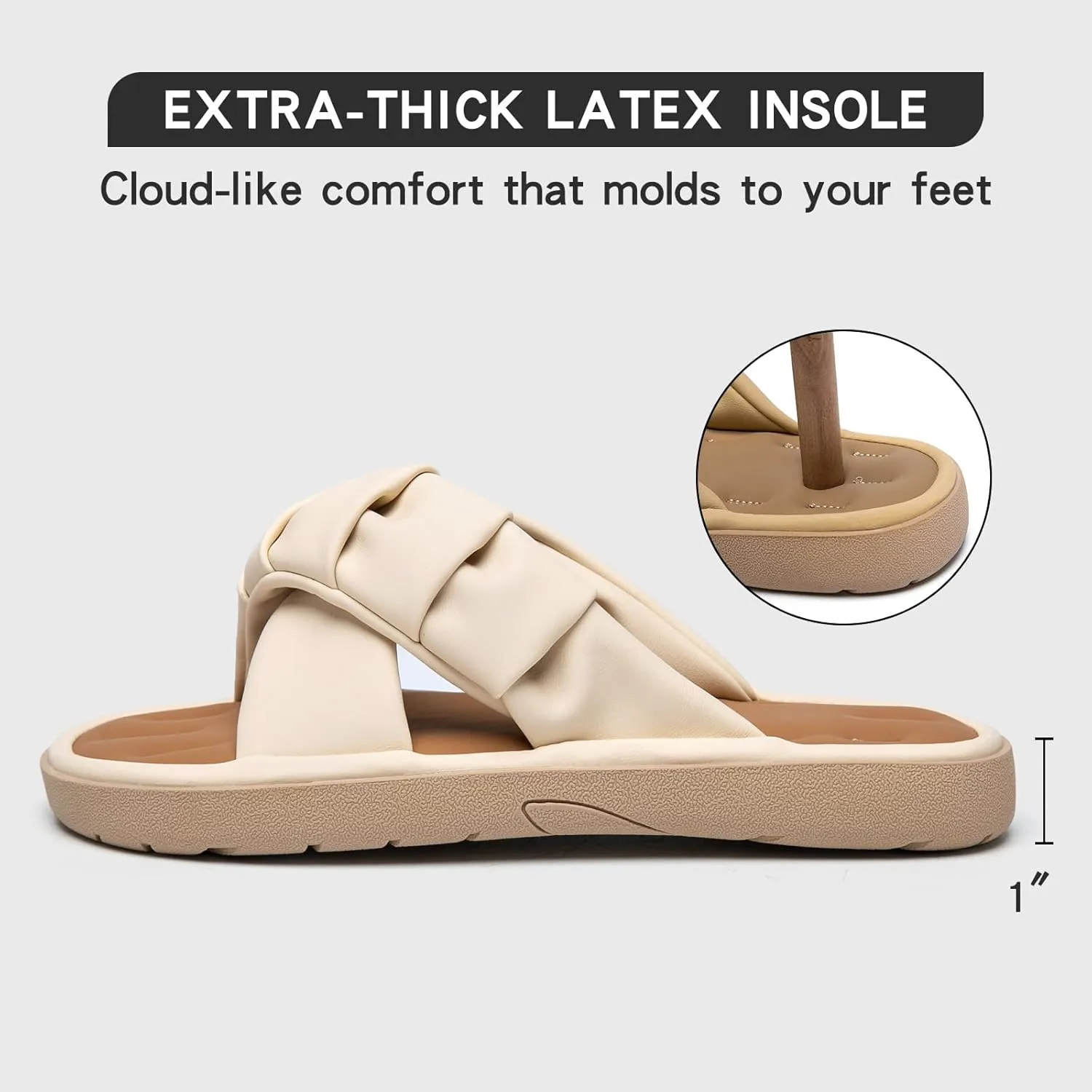 Women's Summer Slides - Ultra Soft Cloudies Dressy Sandals with Cross Strap Design, Cushioned Memory Foam Insole & Non-Slip Sole - Cute Casual Dress Sandals for Outdoor/Indoor