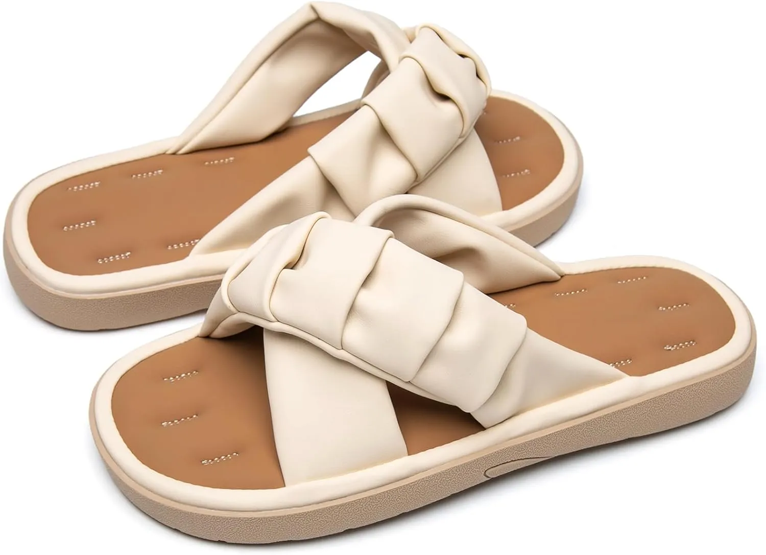 Women's Summer Slides - Ultra Soft Cloudies Dressy Sandals with Cross Strap Design, Cushioned Memory Foam Insole & Non-Slip Sole - Cute Casual Dress Sandals for Outdoor/Indoor