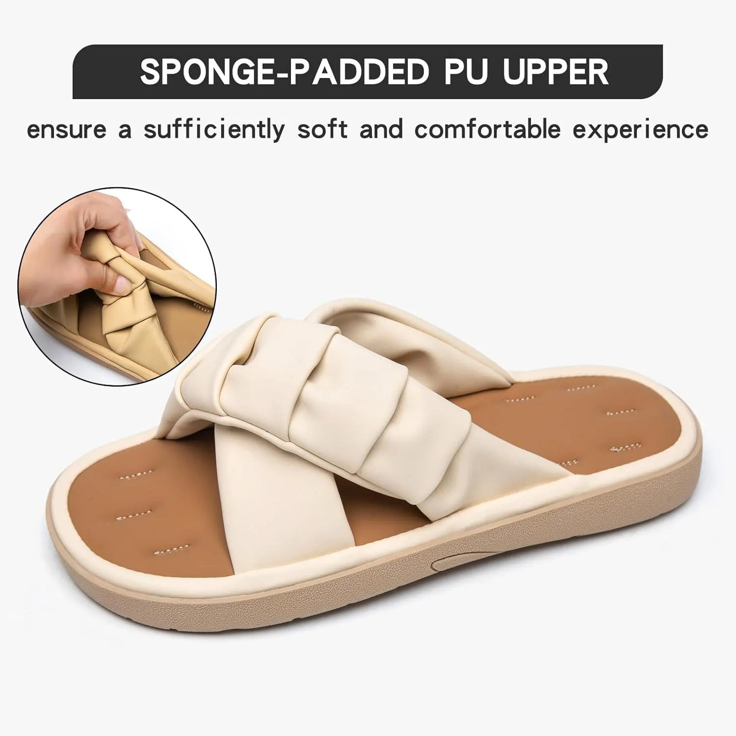 Women's Summer Slides - Ultra Soft Cloudies Dressy Sandals with Cross Strap Design, Cushioned Memory Foam Insole & Non-Slip Sole - Cute Casual Dress Sandals for Outdoor/Indoor