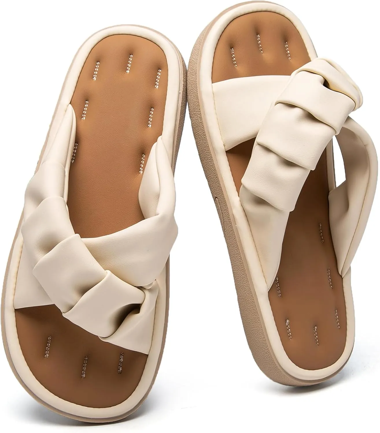 Women's Summer Slides - Ultra Soft Cloudies Dressy Sandals with Cross Strap Design, Cushioned Memory Foam Insole & Non-Slip Sole - Cute Casual Dress Sandals for Outdoor/Indoor