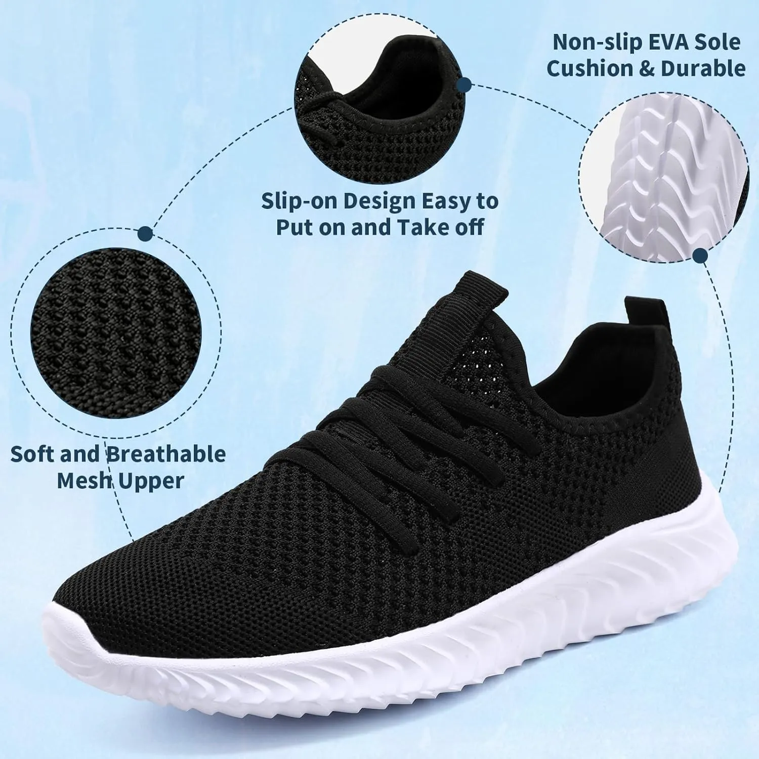 Womens Tennis Shoes Running Shoes - Gym Sneakers Shoes Walking Workout Shoes Non Slip Walking Athletic Slip On Lightweight Breathable Shoes