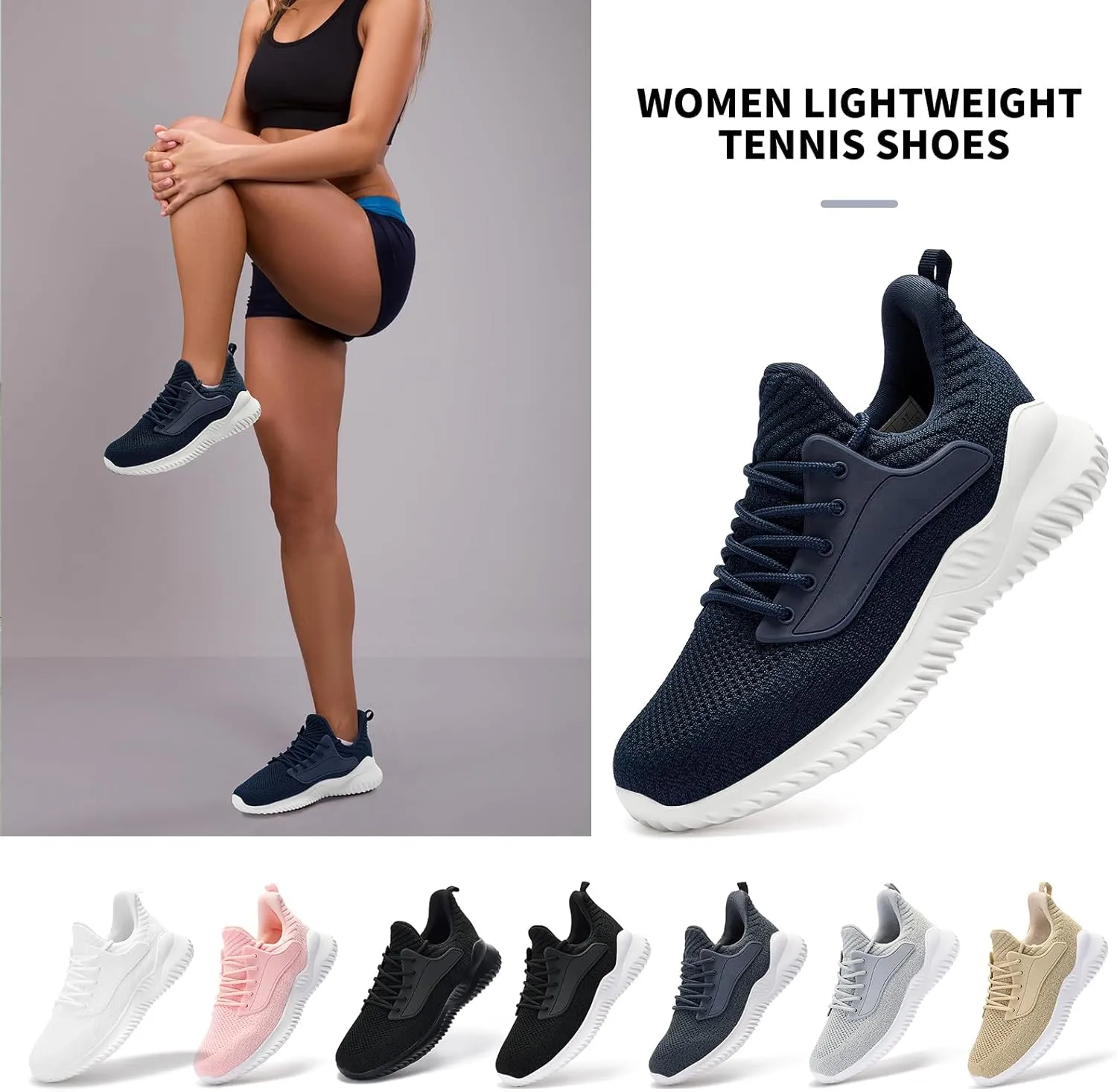 Womens Tennis Shoes Walking Sneakers - Memory Foam Running Slip On Gym Athletic Workout Nursing Comfort Work Shoe Lightweight