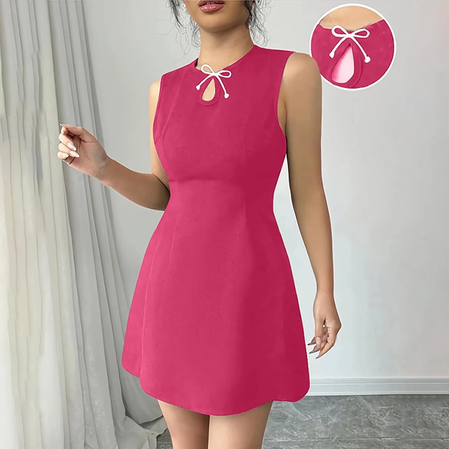 Women's Vintage Solid Dress Elegant Slimming Tummy Control Dresses Comfy Ruffle Hem Sleeveless Midi Skirt Daily Working