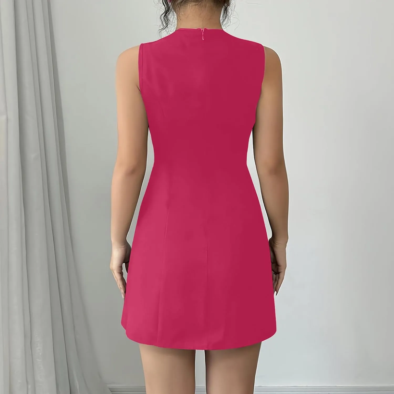 Women's Vintage Solid Dress Elegant Slimming Tummy Control Dresses Comfy Ruffle Hem Sleeveless Midi Skirt Daily Working