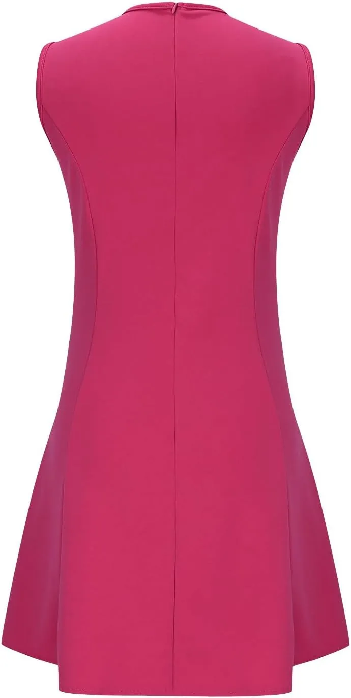 Women's Vintage Solid Dress Elegant Slimming Tummy Control Dresses Comfy Ruffle Hem Sleeveless Midi Skirt Daily Working