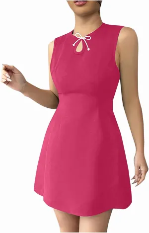 Women's Vintage Solid Dress Elegant Slimming Tummy Control Dresses Comfy Ruffle Hem Sleeveless Midi Skirt Daily Working