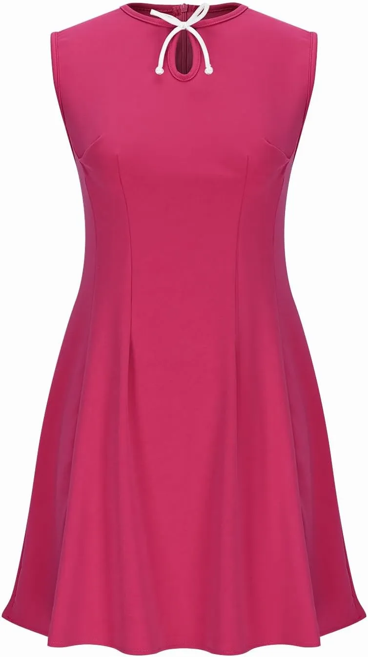 Women's Vintage Solid Dress Elegant Slimming Tummy Control Dresses Comfy Ruffle Hem Sleeveless Midi Skirt Daily Working