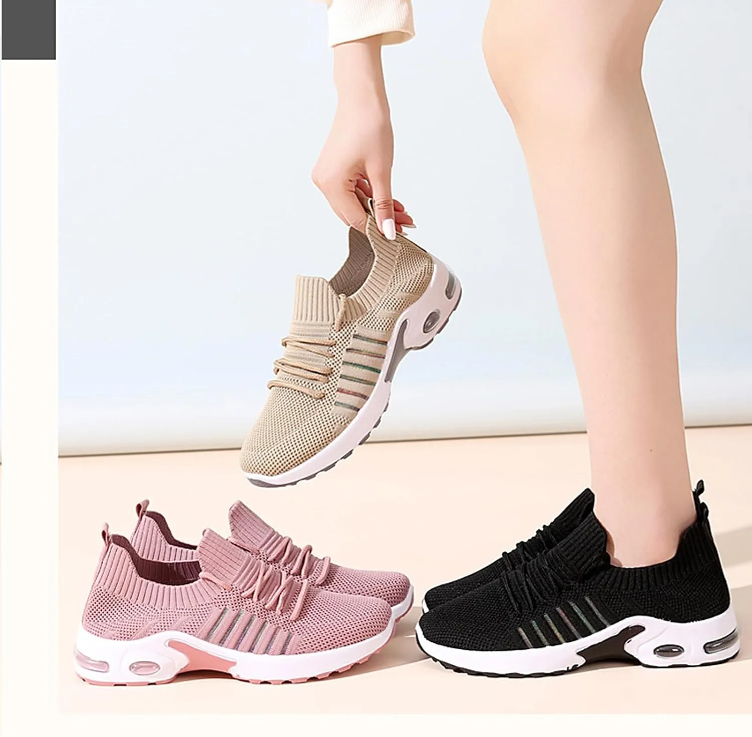 Women's Walking Shoes Correction Shoe Socks Sports Shoes - mesh Sliding Sleeve air Cushion Casual Shoe Platform Loafers Height Increasing Shoes Breathable unrestrained