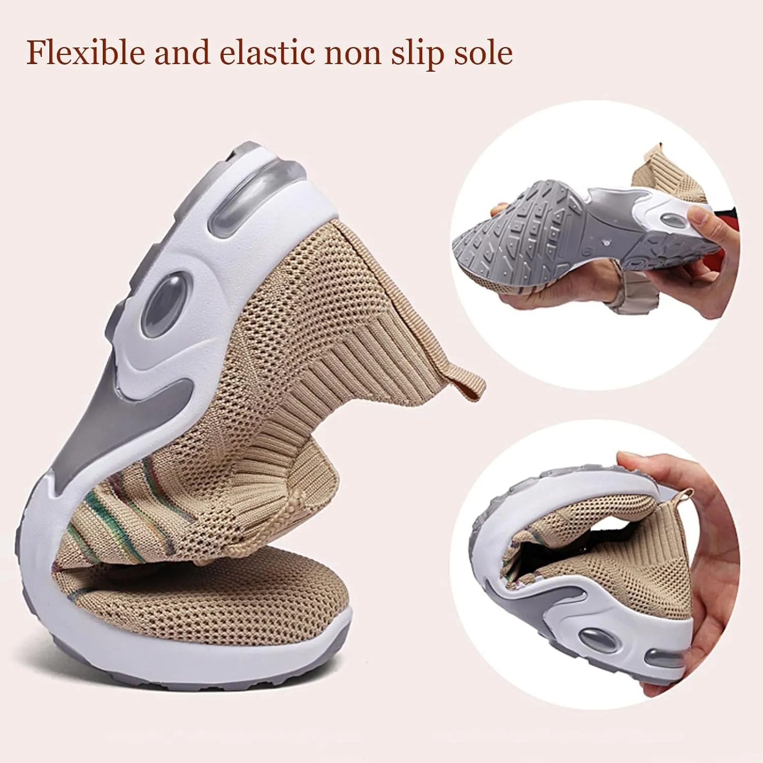 Women's Walking Shoes Correction Shoe Socks Sports Shoes - mesh Sliding Sleeve air Cushion Casual Shoe Platform Loafers Height Increasing Shoes Breathable unrestrained