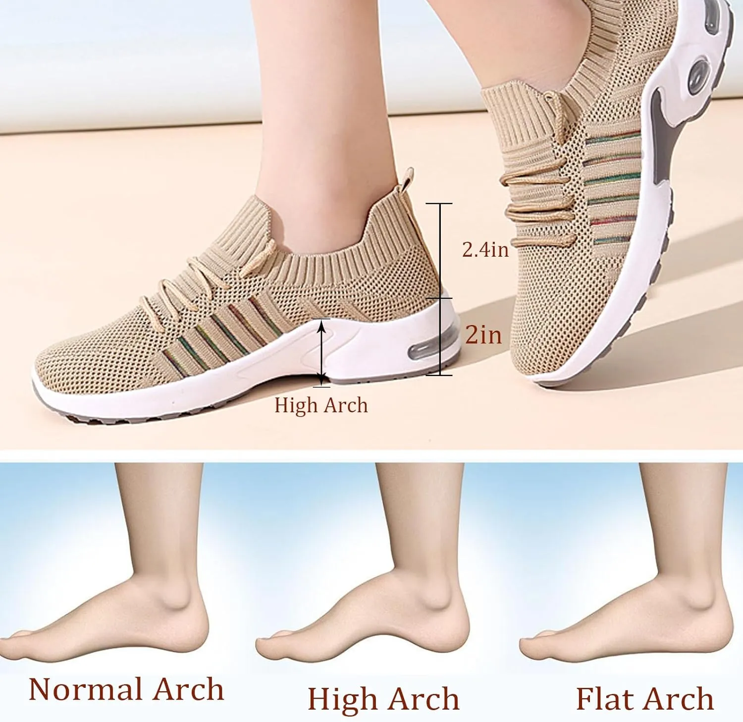 Women's Walking Shoes Correction Shoe Socks Sports Shoes - mesh Sliding Sleeve air Cushion Casual Shoe Platform Loafers Height Increasing Shoes Breathable unrestrained