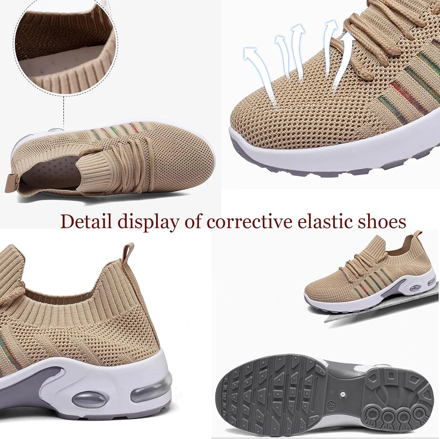 Women's Walking Shoes Correction Shoe Socks Sports Shoes - mesh Sliding Sleeve air Cushion Casual Shoe Platform Loafers Height Increasing Shoes Breathable unrestrained