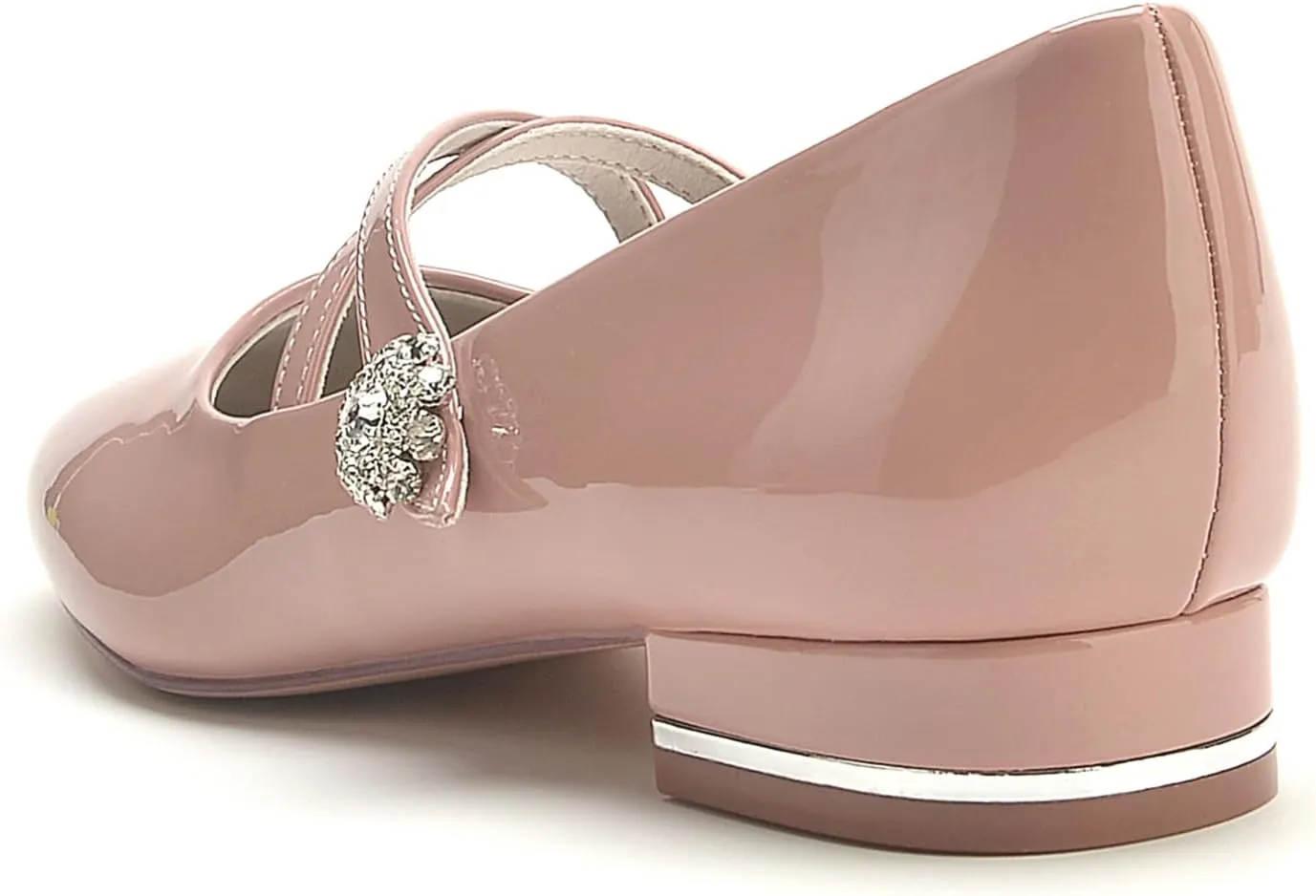 Women's Wedding Shoes Closed Toe Patent Leather Flats Ankle Strap with Rhinestone Round Toe Slip on Bridal Ballet Sandals