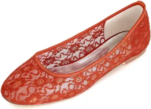 Womens Wedding Shoes Women's Flats Cut Out Round Toe Sandals Slip On Floral Ballet Flat Comfortable Lace Flats Dressy(Orange,8.5)