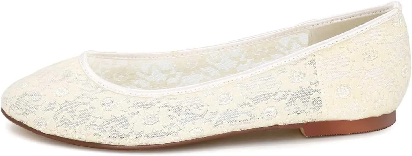 Womens Wedding Shoes Women's Flats Cut Out Round Toe Sandals Slip On Floral Ballet Flat Comfortable Lace Flats Dressy(Orange,8.5)