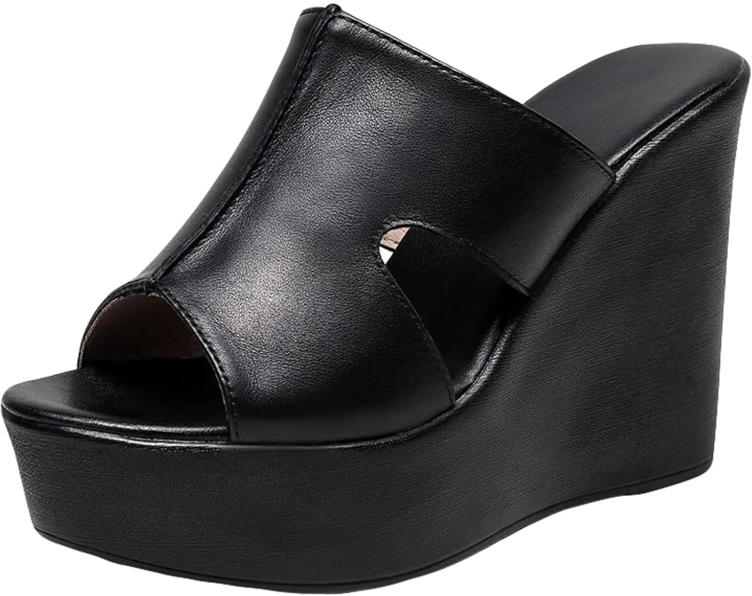 Women's Wedge with Exposed Toes up Cowhide Hollow Support Summer Slip Sandals