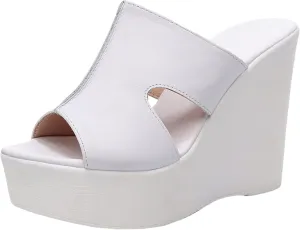 Women's Wedge with Exposed Toes up Cowhide Hollow Support Summer Slip Sandals