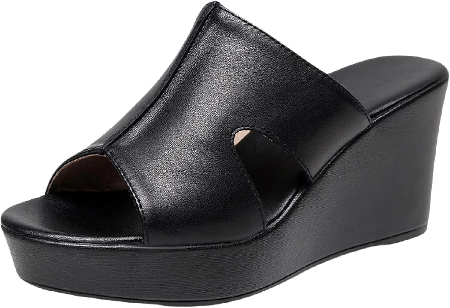 Women's Wedge with Exposed Toes up Cowhide Hollow Support Summer Slip Sandals