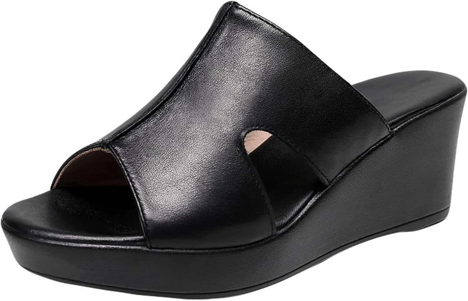 Women's Wedge with Exposed Toes up Cowhide Hollow Support Summer Slip Sandals