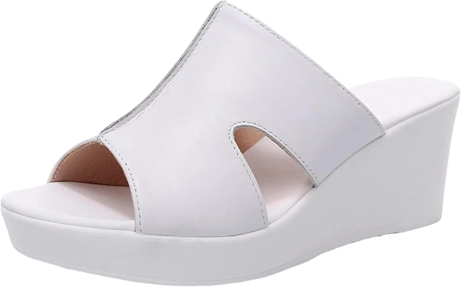 Women's Wedge with Exposed Toes up Cowhide Hollow Support Summer Slip Sandals