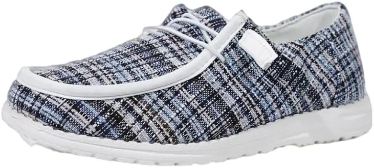 Women's Wendy Plaid Lace-up Loafers Canvas Slip-On Casual Boat Shoes Comfortable Orthotic Walking Sneakers