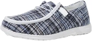 Women's Wendy Plaid Lace-up Loafers Canvas Slip-On Casual Boat Shoes Comfortable Orthotic Walking Sneakers