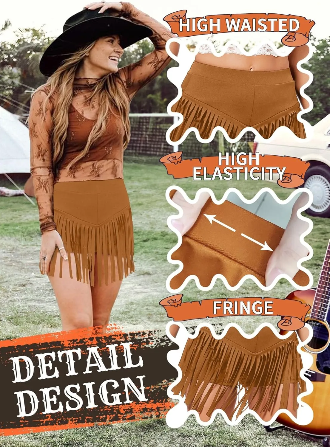 Womens Western Cowgirl Fringe Shorts - Country Concert Outfits Rave Booty Rodeo Festival Dance Boho Tassel Bottom