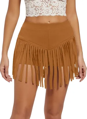 Womens Western Cowgirl Fringe Shorts - Country Concert Outfits Rave Booty Rodeo Festival Dance Boho Tassel Bottom